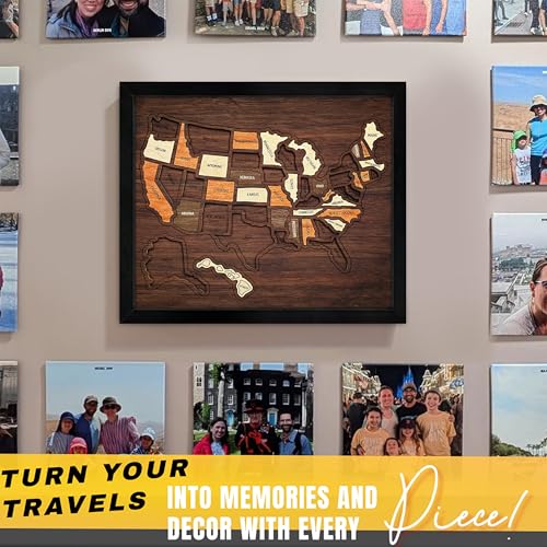Finelife USA Travel Map Puzzle 13x11 Wooden Interactive Country Map for Couples & Families - Medium, Mixed Puzzle