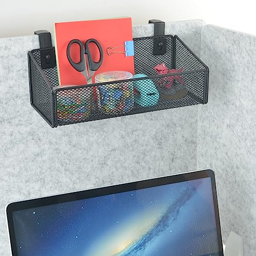 JDYOOMI Black Metal Mesh Cubicle Floating Shelves with 5 Plastic Hangers