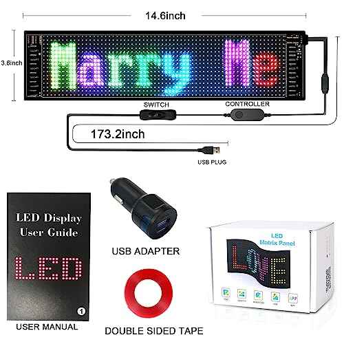 Led Sign, Bluetooth App Programmable Led Car Sign, USB 5V Scrolling Message Led Matrix Panel, Custom Digital Display Board for Shop Advertising