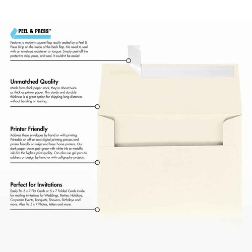 LUXPaper A7 Invitation Envelopes | Peel & Press | 5 1/4" x 7 1/4" | Natural Linen | 80lb. Text | 250 Qty