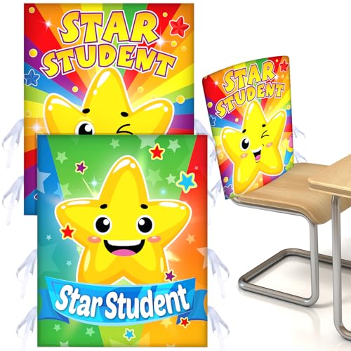 HunnmingRe 2 Pcs Star Student Chair Covers for Classroom Kids (18.9 x 15.75 in)