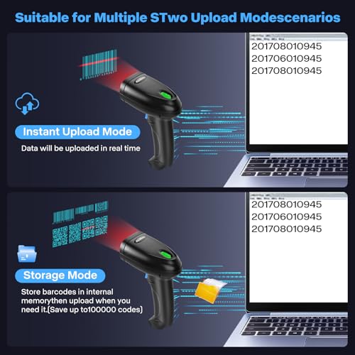 Blue Bluetooth & 2D Barcode Scanner - 3-in-1 Wireless & USB Handheld