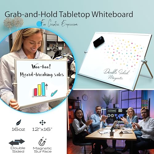 12¡¿16¡È Magnetic Dry Erase Whiteboard ? Double?Sided Desktop Board with Stand, 10 Markers, 4 Magnets, Eraser ? Home, Office, Kids