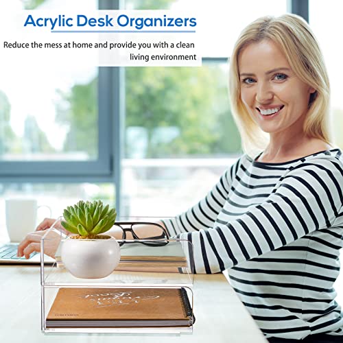 Harloon 4 Tier Acrylic Paper Tray Paper Organizer for Desk Clear File Organizer 12. 4 x 8. 7 x 2. 7 Inches File Tray for Office Workspace Desktop Storage, No Need to Assemble (Transparent)