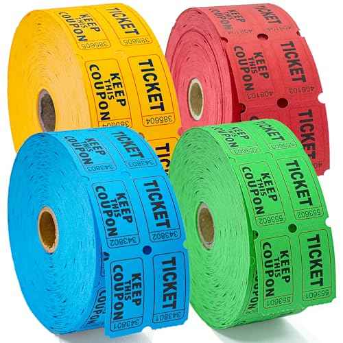 4800 Double Raffle Tickets, 1200 Tickets Per Roll, Assorted 50/50 Raffle Tickets Roll for Events, Entry, Carnivals, and Door Prizes (Blue/Red/Green/Yellow)
