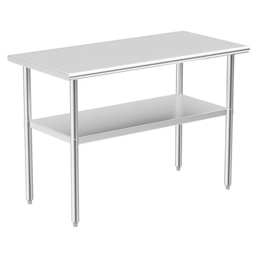 Atronor Stainless Steel Table for Prep & Work, NSF Metal Commercial Heavy Duty Table with Adjustable Under Shelf and Foot for Restaurant, Home and Hotel (24x48in)