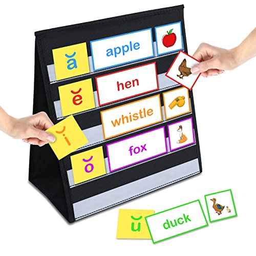 Tabletop Pocket Chart for Classroom or Home,Small Double Sided Stand Pocket Chart ? Fits Standard 3¡± Sentence Strips and Cards (Black)