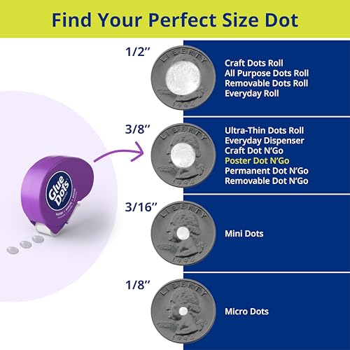 Glue Dots .375" Poster Dot Dispenser - 200 Clear Removable Adhesive Dots, Pack of 1