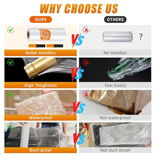 BETU 15-Inch Clear Stretch Shrink Wrap for Moving & Storage | 2 Pack, 1000ft