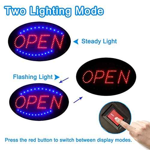 KEBE LED Open Sign, 19"x10" Bright High Visibility Advertisement Board Electric Display Sign Flashing Light for Business Walls Window Shop Bar Hotel, Two Modes
