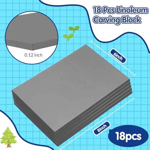 MotiMind 18 Pcs Linoleum Blocks 6 x 8 Inch for Printmaking Rubber Carving Block Soft Gray Linocut Block for DIY Crafting Projects Scrapbook Painting Stamp Maker