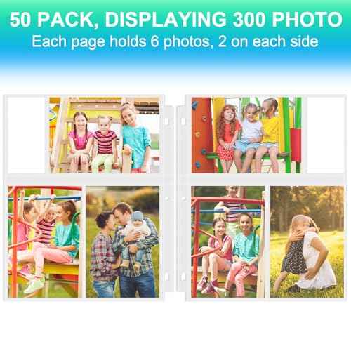 50 Pack 4 x 6 Photo Sleeves for 3 Ring Binder(300 Pictures), Heavy-Duty Archival Photo Page Protectors, Clear Picture Album Refill Pages Holds, Acid-Free