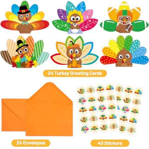 ceiba tree 24Pack Thanksgiving Cards Turkey Cards Happy Thanksgiving Greeting Note Cards with Envelopes and Stickers