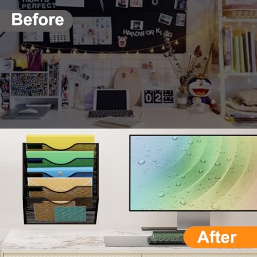 Kuntine.B Black 5-Tier Wall File Organizer for Office & Home - Hanging Magazine Holder