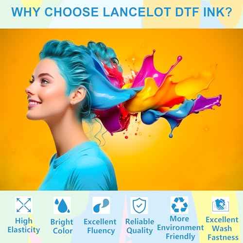 Lancelot Premium DTF Ink 500ML-Vibrant & Durable PET Film Transfer Ink for DTF Printer, Epson Printers Epson ET-8550, XP-15000, L1800, L805, R1390, R2400 for Heat Transfer Printing 500ml(500ml*1,1WH)