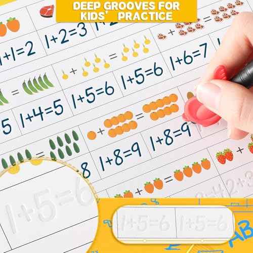 8 Pieces Magic Grooved Writing Practice Books Disappearing Ink Pens Reusable Groove Workbooks Tracing Handwriting Practice Without Tears for Kids Kindergarten Preschool Supplies,10.2 x 7.3inch