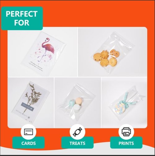 iMailer Clear Plastic Cellophane Bags - Resealable 6" x 9" for Cards, Photos & Treats