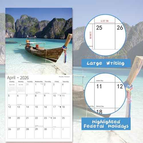 2026 Wall Calendar,Calendar 2026, November 2025 - December 2026, Wall Calendar BEACHES, 12" x 24" Opened,Full Page Months Thick & Sturdy Paper for Calendar Organizing & Planning