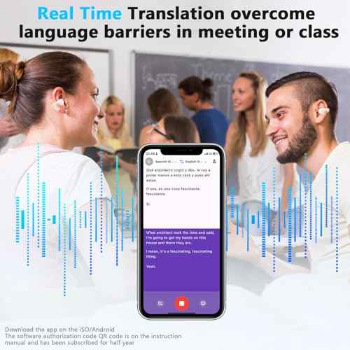 Diydeg AI Translation Earbuds Real Time, 144 Online Language Translator Earbuds, 3 in 1 Wireless Bluetooth Headphones Noise Canceling, HD Sound Atmos, Lightweight Earclip Headphones, Purple