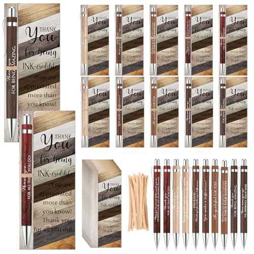 Fulmoon 100 Sets Christmas Employee Appreciation Gifts Bulk Include Thanksgiving Retractable Bamboo Ballpoint Pens Thank You Bookmark Card for Boss Manager Coworker Team Teacher Student Volunteer