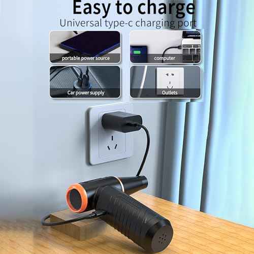 Electric Compressed Air Duster, Rechargeable Cordless Air Blower Jet Fan, Powerful 3 Gear Adjustable Portable Mini Dust Blower Dryer Cleaner for Keyboard, PC, Computer, Car, Home and Outdoor