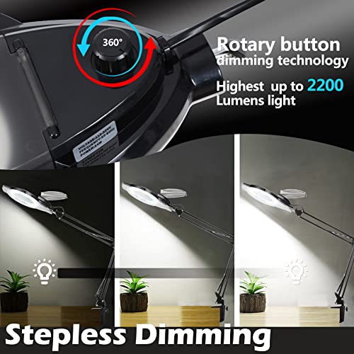 10X LED Magnifying Lamp with Clamp, KIRKAS 2,200 Lumens Dimmable Super Bright Daylight Magnifying Glass with Light, Adjustable Swivel Arm Lighted Magnifier Lamp for Reading Repair Crafts- Black