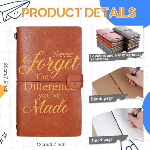 Fulmoon 36 Pcs Thank You Teacher Gift Include 12 Refillable Inspirational PU Leather Journal Notebook 12 Ballpoint Pen 12 Motivational Keychain Employee Appreciation Gift for Nurse Volunteer Coworker