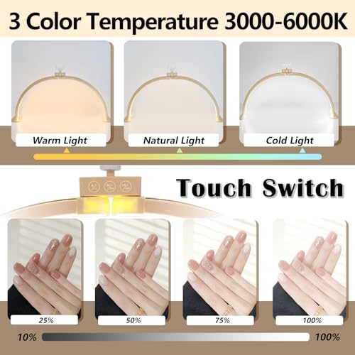 Nail Light for Desk,Half Moon Light LED for Tech Nail Desk Lamp with Phone Stand Foldable Adjustable Dimmable Half Moon Lamp for Lash Beauty Tattoos Crafts