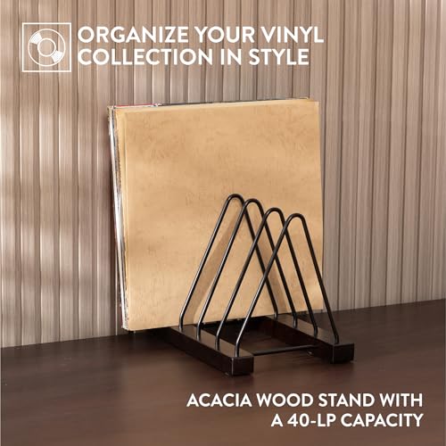Big Fudge Vinyl Acacia Wood Record Storage - LP Holder with Scratch-Resistant Base - Album Collection Display Stand - Easy-Assemble Organizer Rack for Records - Holds 30-40 LPs