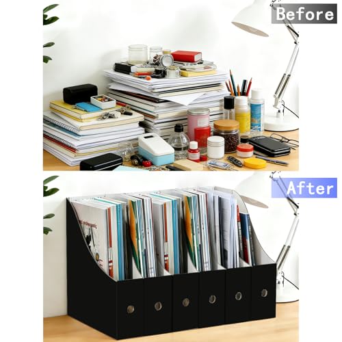 Limitliho 6-Pack Black Cardboard Magazine Holder for Desk or Shelves - 10.6"H x 10.2"L x 3.5"W