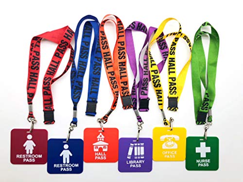 GiftExpress School Pass Lanyards Set of 6 - Classroom Hall, Library, Nurse & Restroom Passes