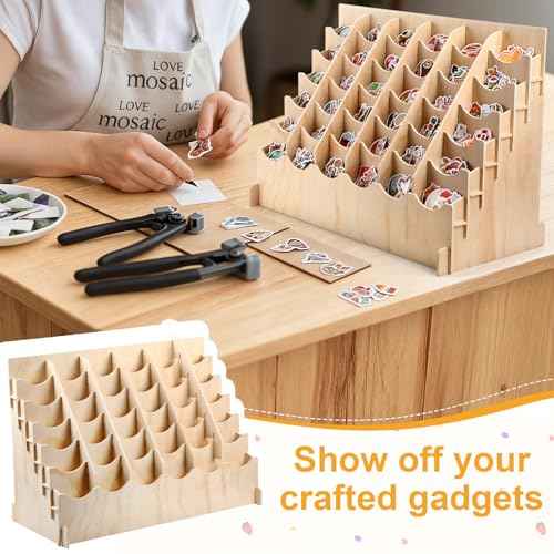 36 Pocket Sticker Display Stand for 4 Inch Stickers 6 x 6 Curved Pocket Brochure Holder for Vendor Booths Craft Fairs Wooden Bookmark Organizer Rack for Small Business & Tabletop Display