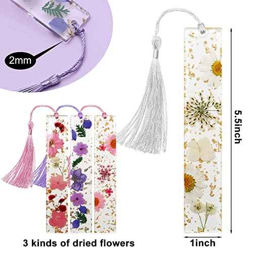Bookmarks for Women, Kaluofan 2PCS Book Marks for Reading Women, Durable Handmade Dried Flower Resin Bookmarks with Tassels, Pretty and Increase Reading Interest