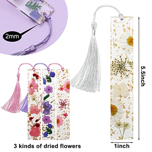 2PCS Bookmarks for Women - Handmade Dried Flower Resin Bookmarks with Tassels