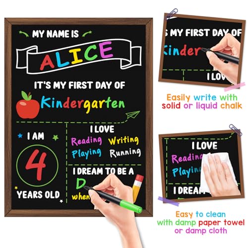 First Day of School Chalkboard Sign Set - Reusable Double-Sided Kids Classroom Decor