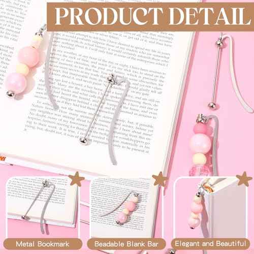 50 Pcs Beadable Bookmarks DIY Metal Blank Bar Bookmark Silver for Beads Modern Bead Craft Jewelry Pendant Charm Gift for Book Lovers Student Teacher Office Supplies