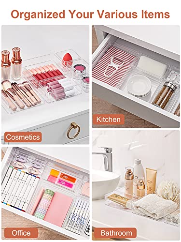 SMARTAKE 13-Piece Clear Drawer Organizer Set with 5 Sizes for Makeup, Office, Kitchen