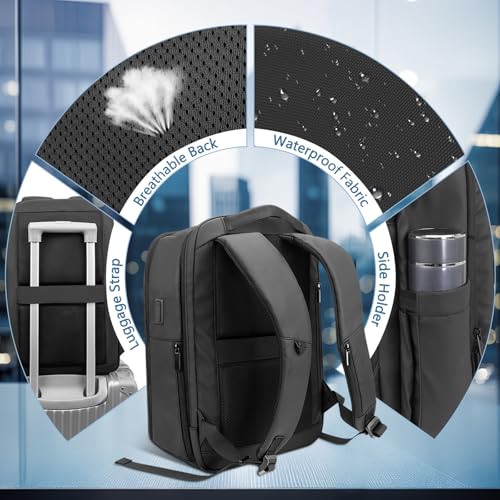 Backpack for Men Business Travel Laptop Backpack with USB Charger Lightweight Anti-Theft Water-Resistant Fits 15.6 Inch Laptop for Commute Travel Daily Work College with Small Bag-Black