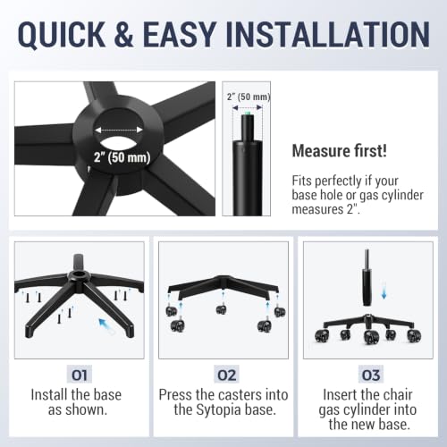 MASTERY MART Matte Black 28 Inch Office Chair Base – Heavy-Duty 2400 Lbs, Universal Gas Cylinder Hole