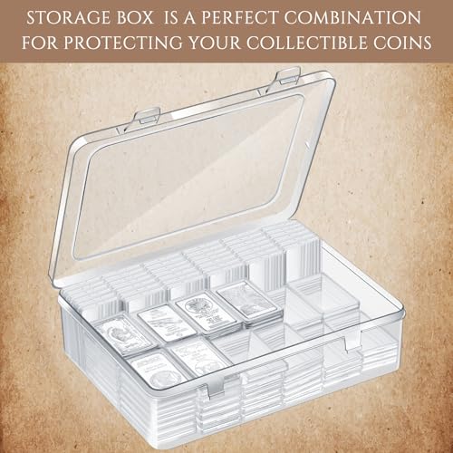 Batiyeer 200 Pcs 1 oz Silver Bar Case Holder Clear Acrylic Capsule Storage Container for 1 Ounce Silver Bar with Plastic Storage Box
