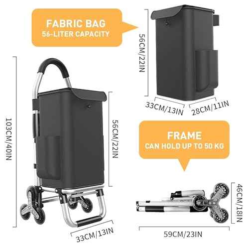 Heavy Duty 3 in 1 Shopping Cart, Foldable Hand Truck with 6 Wheels, 110 lbs Grocery Cart, Portable Utility Dolly, Waterproof Bag for Moving, Camping