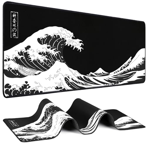 Yuhijoy Black Wave Large Gaming Mouse Pad 31.5 x 11.8 inch Desk Mat for Gaming and Office