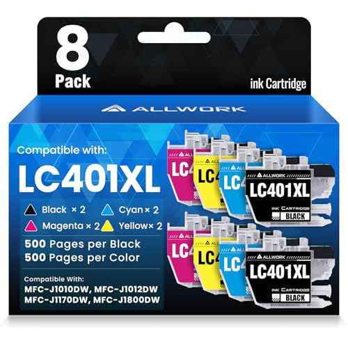 LC401XL LC401 MFC-J1010DW High Yield Ink Cartridges for Brother Printer LC401XL Ink Cartridge Compatible for Brother MFC J1010DW MFC-J1170DW MFC-J1800DW MFC-J1012DW Series Printer (8 Packs)