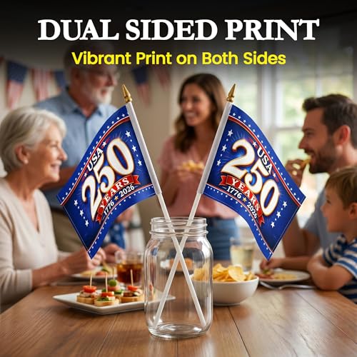 250th Anniversary USA Map Mini Flags 12 Pack Royal Blue & Red 5x8in - Hand Held Parade Flags