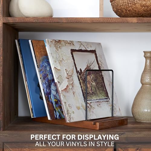 Wooden Vinyl Record Storage Rack for Up to 75 LPs - Decorative Record Holder