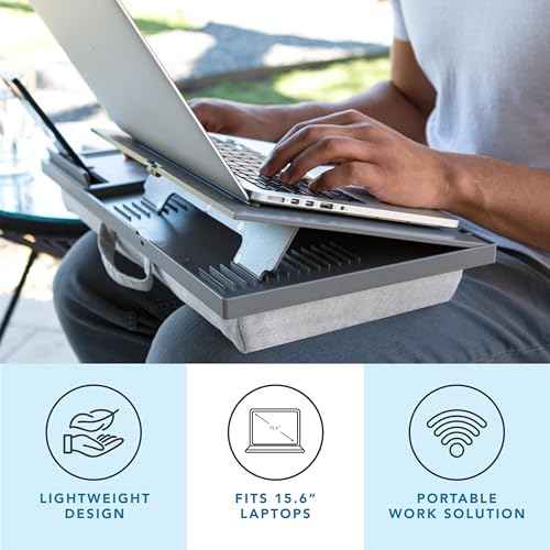 LAPGEAR Ergo Pro Lap Desk with 20 Adjustable Angles, Mouse Pad, and Phone Holder - Gray - Fits up to 15.6 Inch Laptops and Most Tablets - Style No. 49405