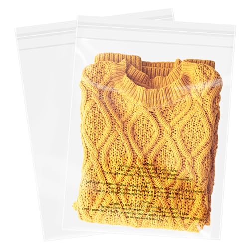 11x14 Inch Clear Resealable Poly Bags 100 Count with Suffocation Warning - Food Grade Safe, Self-Sealing, Reusable Packaging