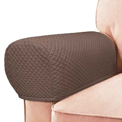Roytub Stretch Couch Arm Covers, Breathable Armrest Cover for Sofas and Chairs Armrest Cover Keep Home Clean, Scratch-Resistant Sofa Arm Covers Protect and Decorate Your Sofa(Large, Chocolate, 2PCS)