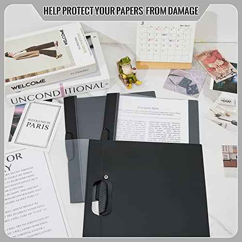 Teling 48 Pcs Report Covers with Sliding Bar Clear Plastic Presentation Folders 9.4 x 11.8 Inches Paper Binder Pocket Folder for Back to School Classroom Business Files Document Office (Black)