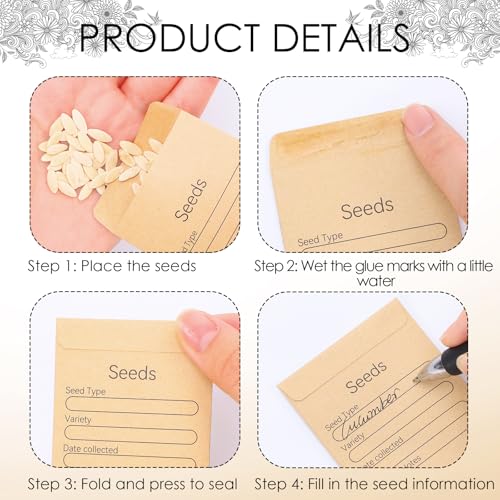 Prudiut 300 Pack Seed Envelopes 3.15x2.36 Inches Self-Adhesive Kraft Seed Packets